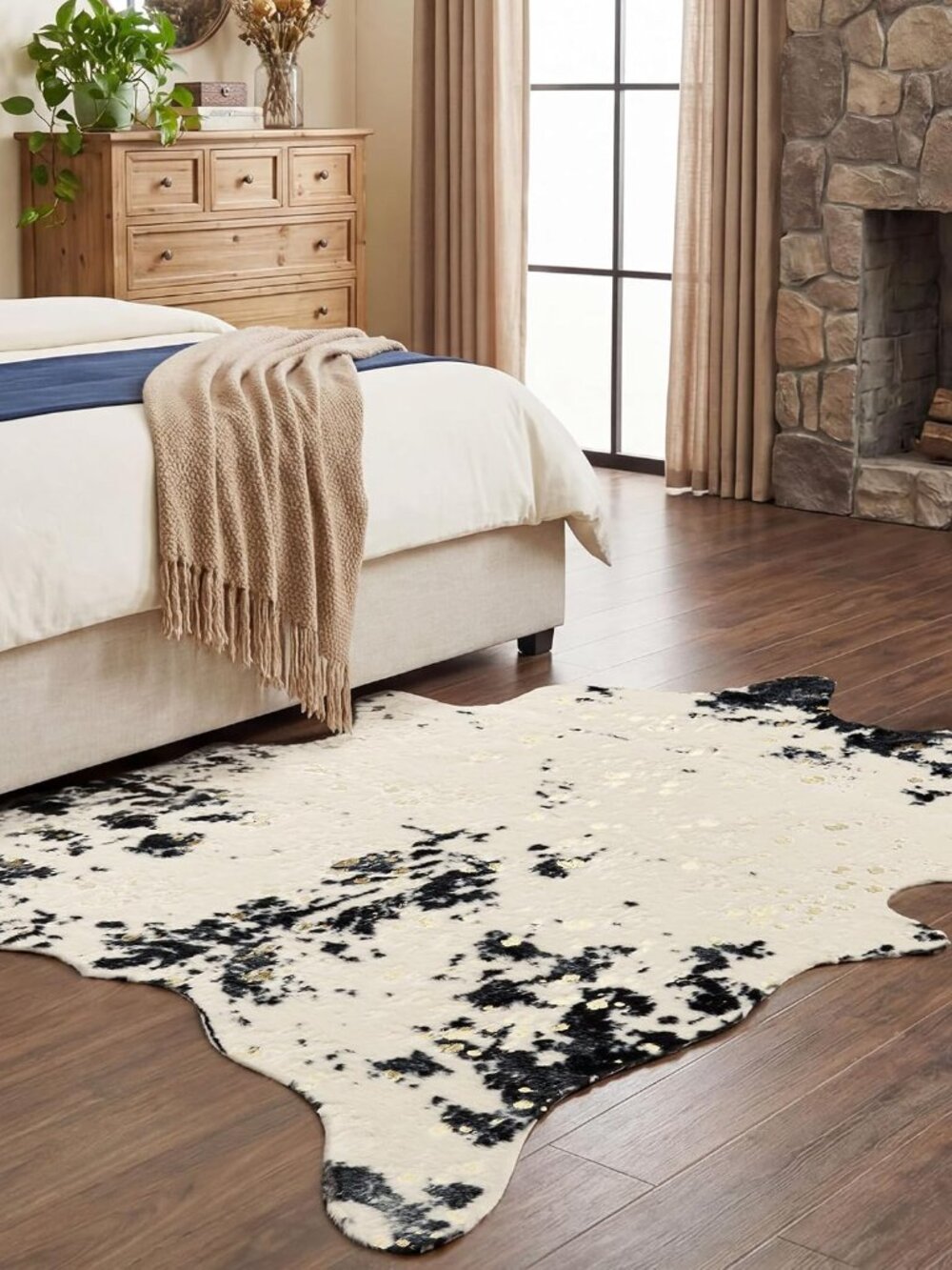 Large Durable Faux Cowhide Area Rug 4.9 x 6.56 Ft